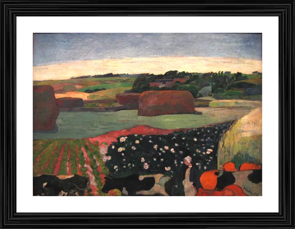 Haystacks_in_Brittany_(1890)-_A_Painting_by_Paul_Gauguin,_Wall_Decor,_Framed,_Multicolor