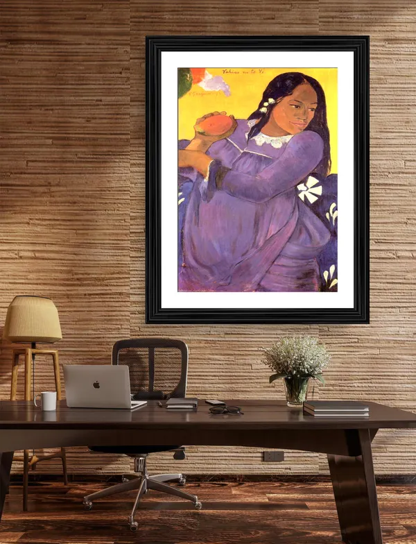 Woman_with_a_Mango_(1892)-_A_Painting_by_Paul_Gauguin,_Wall_Decor,_Framed,_Multicolor