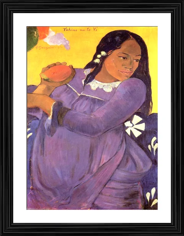 Woman_with_a_Mango_(1892)-_A_Painting_by_Paul_Gauguin,_Wall_Decor,_Framed,_Multicolor