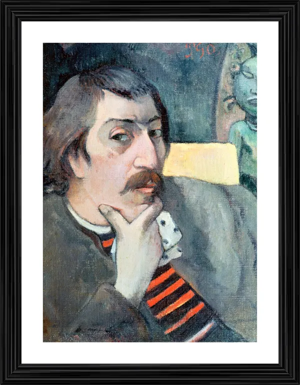 Portrait_of_the_Artist_with_the_Idol_(1893)-_A_Painting_by_Paul_Gauguin,_Wall_Decor,_Framed,_Multicolor