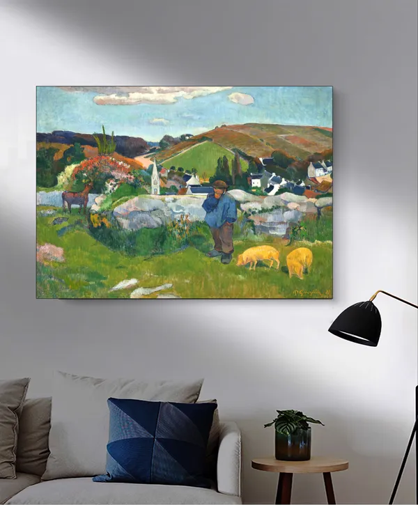 The_Swineherd,_Brittany_(1888)-_A_Painting_by_Paul_Gauguin,_Wall_Decor,_Framed_Canvas,_Multicolor