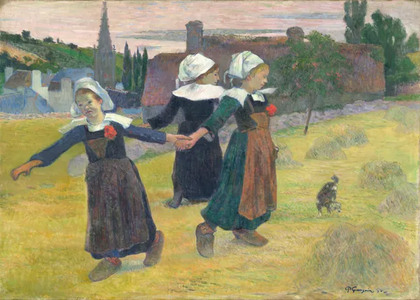 Breton_Girls_Dancing,_Pont-Aven_(1888)-_A_Painting_by_Paul_Gauguin,_Wall_Decor,_Framed_Canvas,_Multicolor