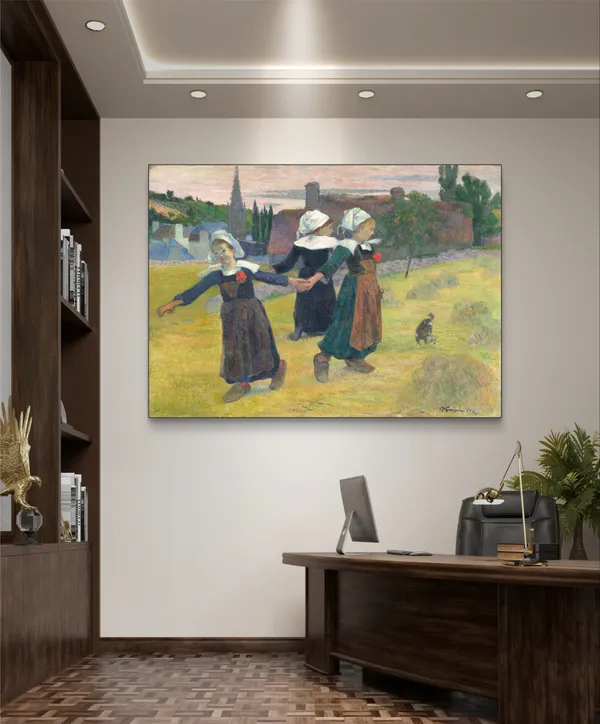 Breton_Girls_Dancing,_Pont-Aven_(1888)-_A_Painting_by_Paul_Gauguin,_Wall_Decor,_Framed_Canvas,_Multicolor