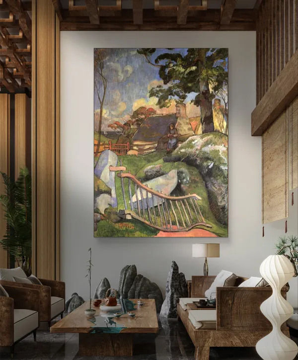 The_Wooden_Gate_(The_Pig_Keeper)_(1889)-_A_Painting_by_Paul_Gauguin,_Wall_Decor,_Framed_Canvas,_Multicolor