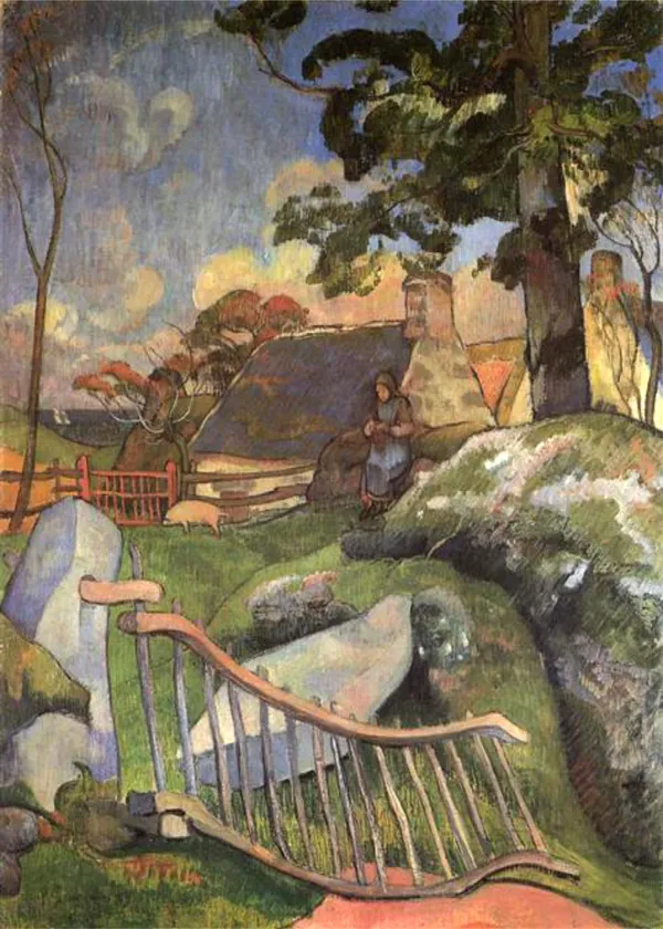 The_Wooden_Gate_(The_Pig_Keeper)_(1889)-_A_Painting_by_Paul_Gauguin,_Wall_Decor,_Framed_Canvas,_Multicolor