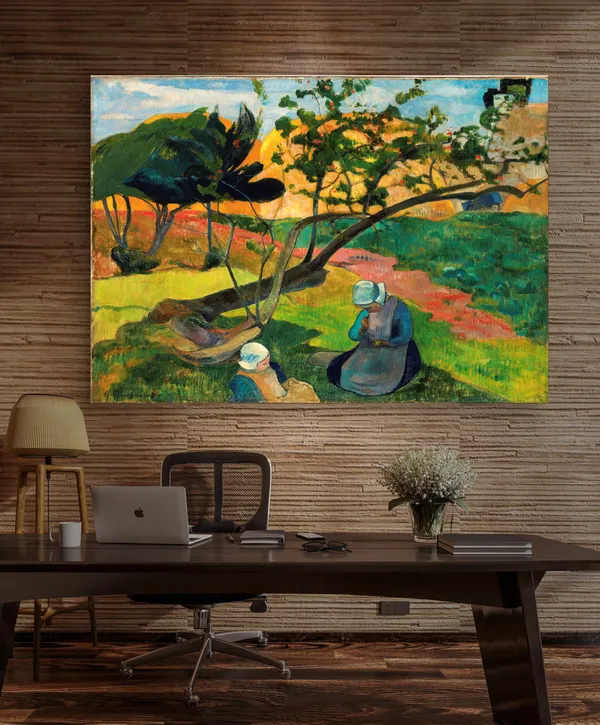 Landscape_with_Two_Breton_Women_(1889)-_A_Painting_by_Paul_Gauguin,_Wall_Decor,_Framed_Canvas,_Multicolor