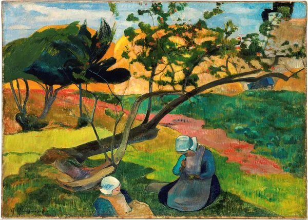 Landscape_with_Two_Breton_Women_(1889)-_A_Painting_by_Paul_Gauguin,_Wall_Decor,_Framed_Canvas,_Multicolor