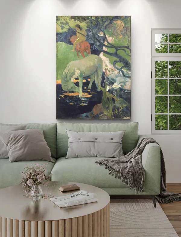 The_White_Horse_(1898)-_A_Painting_by_Paul_Gauguin,_Wall_Decor,_Framed_Canvas,_Multicolor