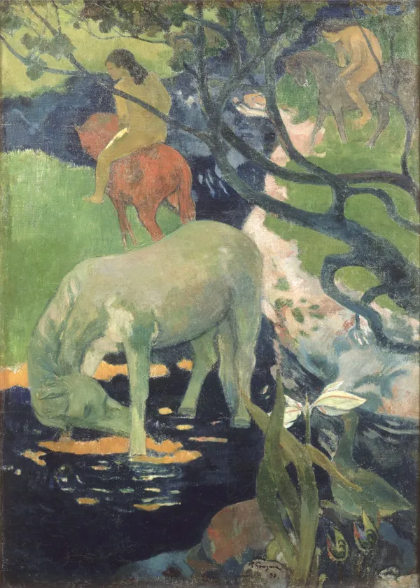 The_White_Horse_(1898)-_A_Painting_by_Paul_Gauguin,_Wall_Decor,_Framed_Canvas,_Multicolor
