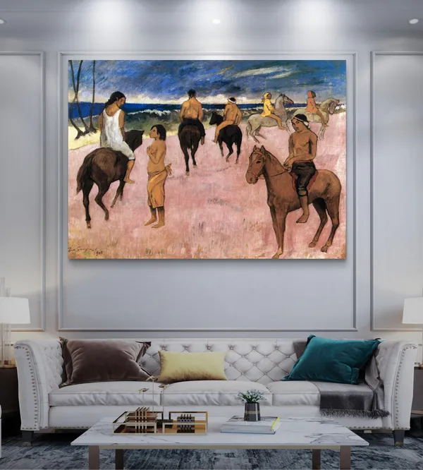 Riders_on_the_Beach_(1902)-_A_Painting_by_Paul_Gauguin,_Wall_Decor,_Framed_Canvas,_Multicolor