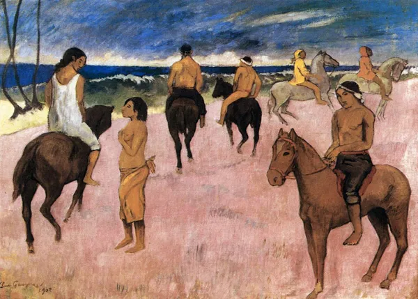 Riders_on_the_Beach_(1902)-_A_Painting_by_Paul_Gauguin,_Wall_Decor,_Framed_Canvas,_Multicolor