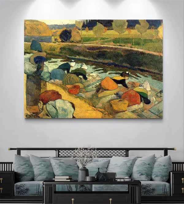 Washerwomen_at_Arles_(1888)-_A_Painting_by_Paul_Gauguin,_Wall_Decor,_Framed_Canvas,_Multicolor