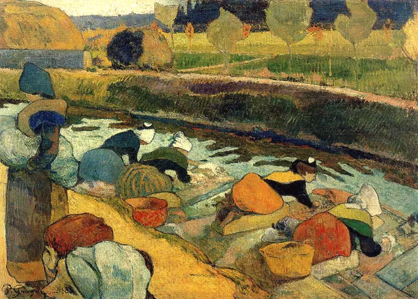 Washerwomen_at_Arles_(1888)-_A_Painting_by_Paul_Gauguin,_Wall_Decor,_Framed_Canvas,_Multicolor