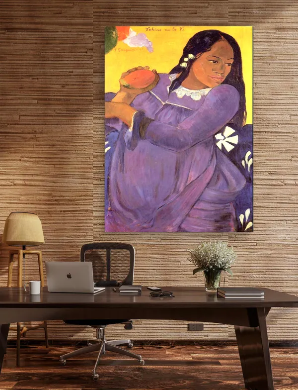 Woman_with_a_Mango_(1892)-_A_Painting_by_Paul_Gauguin,_Wall_Decor,_Framed_Canvas,_Multicolor
