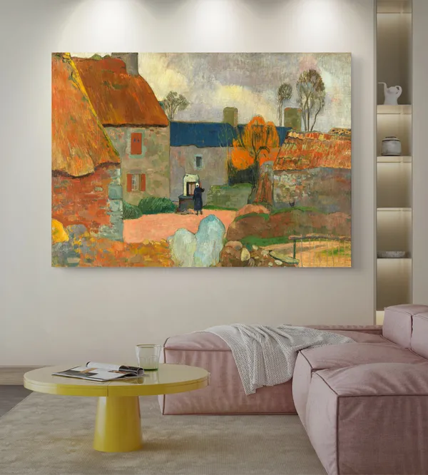The_Blue_Roof�(Farm_at_Le_Pouldu)_(1890)-_A_Painting_by_Paul_Gauguin,_Wall_Decor,_Framed_Canvas,_Multicolor