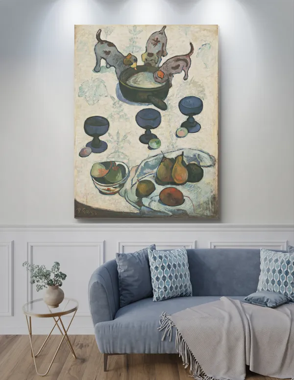 Still_Life_with_Three_Puppies_(1888)-_A_Painting_by_Paul_Gauguin,_Wall_Decor,_Framed_Canvas,_Multicolor