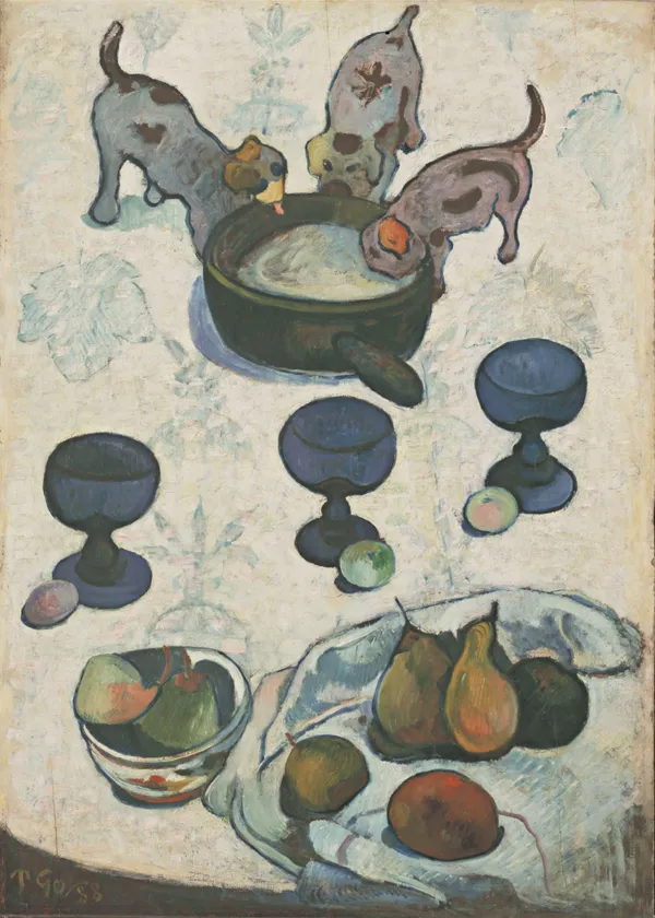 Still_Life_with_Three_Puppies_(1888)-_A_Painting_by_Paul_Gauguin,_Wall_Decor,_Framed_Canvas,_Multicolor