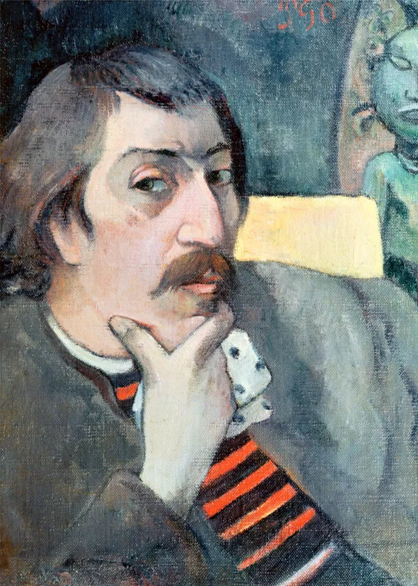 Portrait_of_the_Artist_with_the_Idol_(1893)-_A_Painting_by_Paul_Gauguin,_Wall_Decor,_Framed_Canvas,_Multicolor