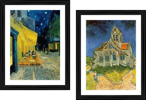 *Cafe_Terrace_at_Night_&_Church_at_Auvers;_Van_Gogh_Paintings,_Set_of_2,_Framed,_Wall_D�cor,_Multicolor