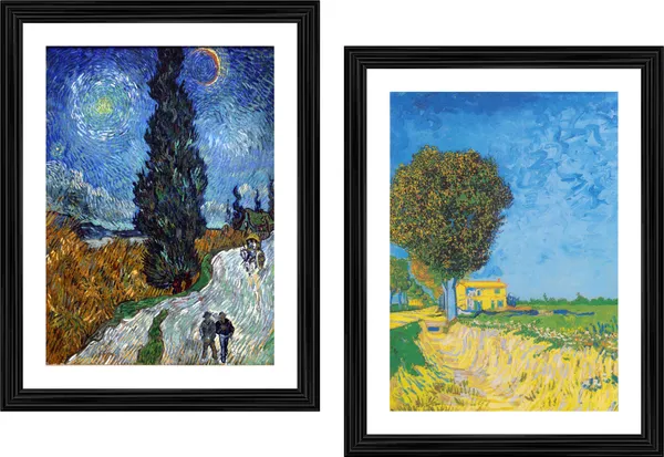 *Road_with_Cypress_and_Star_&_A_Lane_Near_Arles,_Van_Gogh_Paintings,_Set_of_2,_Framed,_Wall_D�cor,_Multicolor