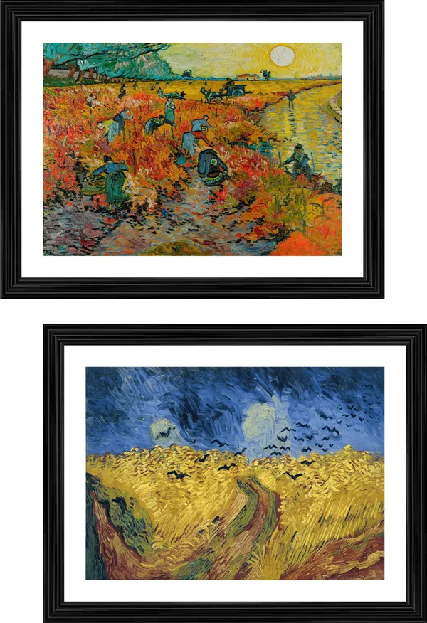*The_Red_Wineyard_&_Wheatfield_with_Crows,_Van_Gogh_Paintings,_Set_of_2,_Framed,_Wall_D�cor,_Multicolor