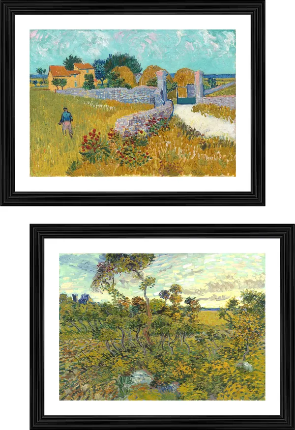 *Farmhouse_in_Provence_&_Sunset_at_Montmajour,_Van_Gogh_Paintings,_Set_of_2,_Framed,_Wall_D�cor,_Multicolor