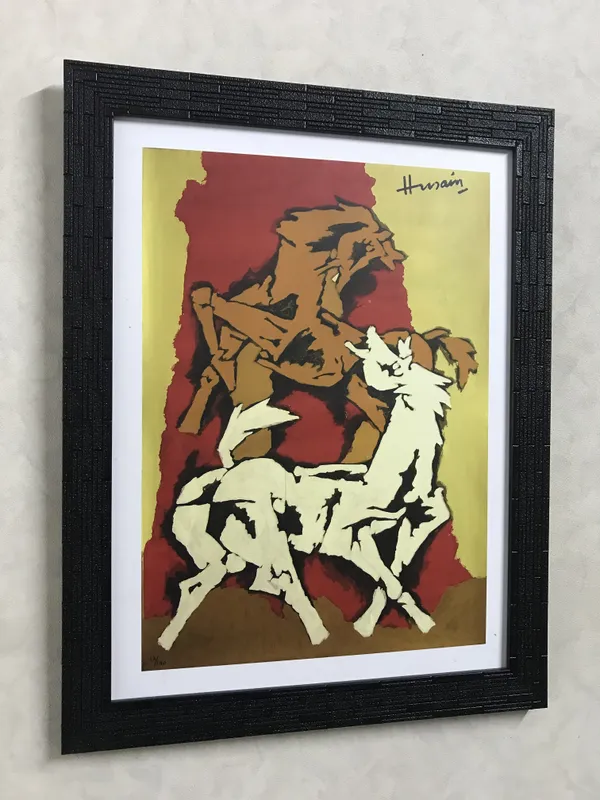 Horse's_Love*_&_*Dancers*-Set_of_2_Paintings_by_M.F._Husain,_Framed,_Wall_Decor,_Multicolor