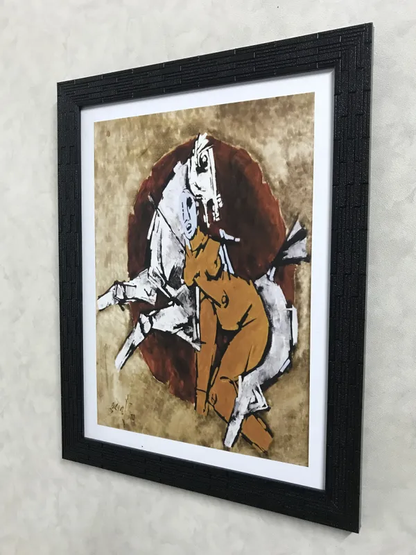 A_Queen's_Horse*_&_*Luv,_Kush_and_the_Horse*-Set_of_2_Paintings_by_M.F._Husain,_Framed,_Wall_Decor,_Multicolor