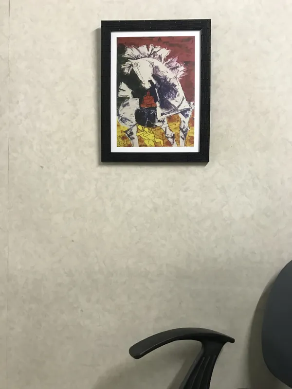 A_Queen's_Horse*_&_*Luv,_Kush_and_the_Horse*-Set_of_2_Paintings_by_M.F._Husain,_Framed,_Wall_Decor,_Multicolor