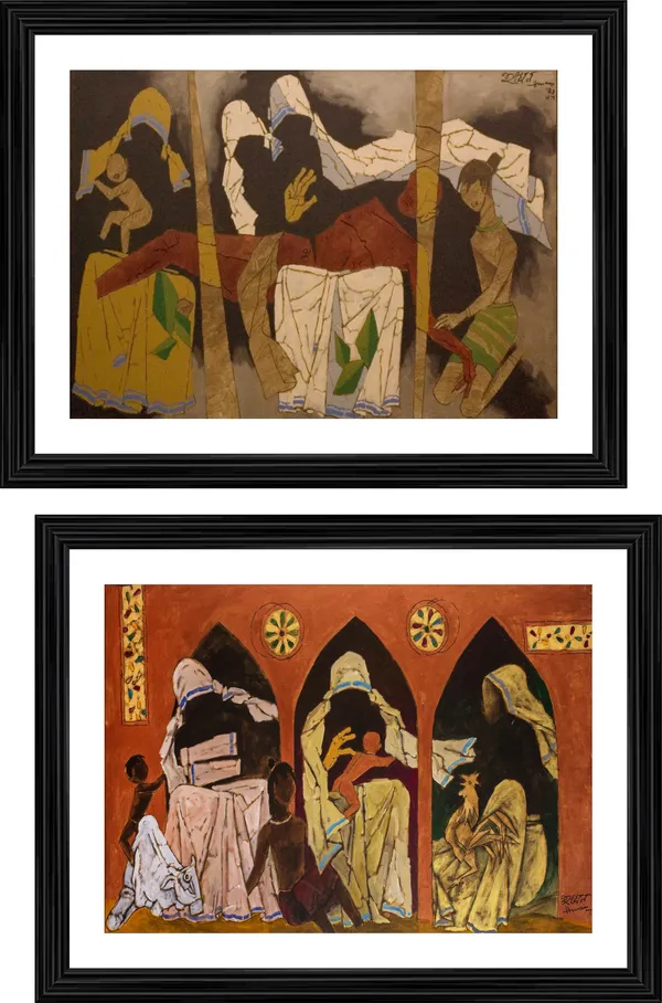 Mother_Teresa-_Goddess_of_Love*_(1989)-Set_of_2_Paintings_by_M.F._Husain,_Framed,_Wall_Decor,_Multicolor