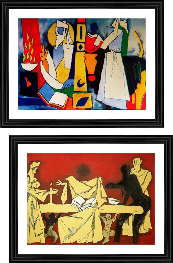 Zoroastrinism*_&_*The_Last_Supper*-Set_of_2_Paintings_by_M.F._Husain,_Framed,_Wall_Decor,_Multicolor