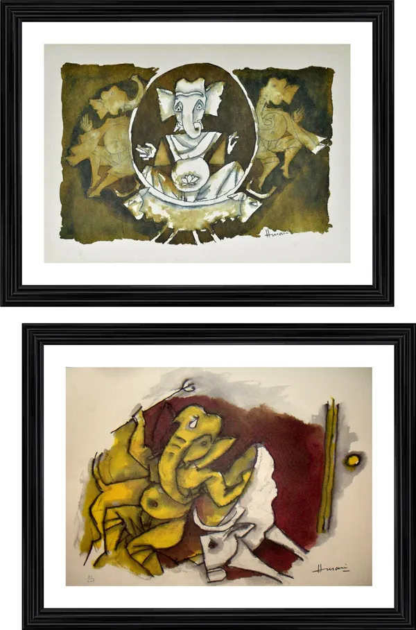 Ganesha's_Tandaw*-Set_of_2_Paintings_by_M.F._Husain,_Framed,_Wall_Decor,_Multicolor