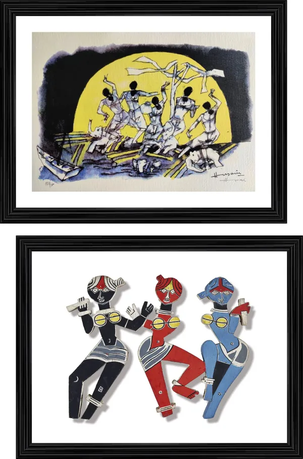 Dancing_Ladies*-Set_of_2_Paintings_by_M.F._Husain,_Framed,_Wall_Decor,_Multicolor