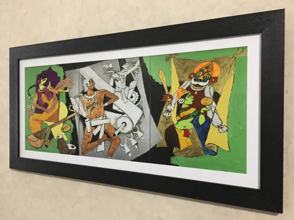 Culture*_&_*Festivals*-_India_Series_Paintings_by_M.F._Husain,_Set_of_2,_Framed,_Wall_Decor,_Multicolor