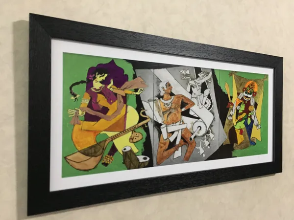 Culture*_&_*Festivals*-_India_Series_Paintings_by_M.F._Husain,_Set_of_2,_Framed,_Wall_Decor,_Multicolor