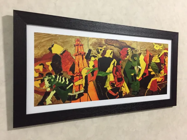 3_Dynasties*_&_*Tribhang*-_India_Series_Paintings_by_M.F._Husain,_Set_of_2,_Framed,_Wall_Decor,_Multicolor