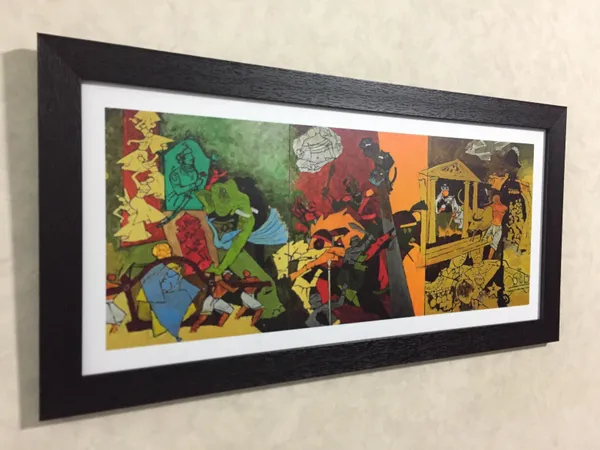 3_Dynasties*_&_*Tribhang*-_India_Series_Paintings_by_M.F._Husain,_Set_of_2,_Framed,_Wall_Decor,_Multicolor