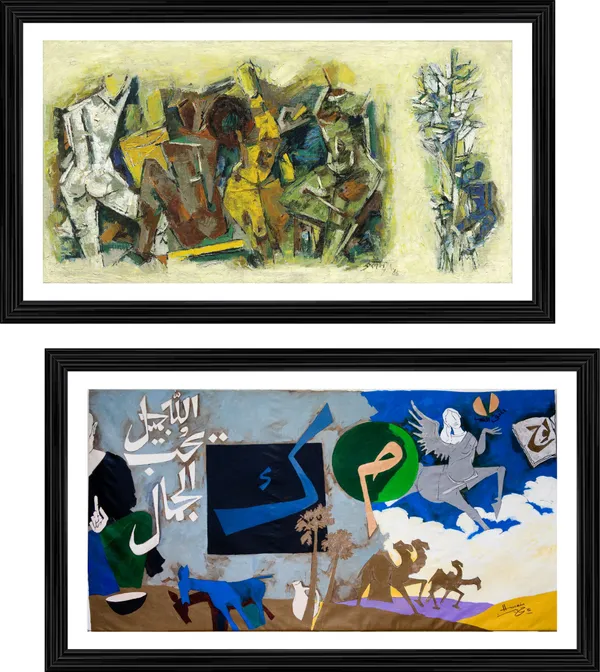 The_Women*_&_*The_People*-_India_Series_Paintings_by_M.F._Husain,_Set_of_2,_Framed,_Wall_Decor,_Multicolor