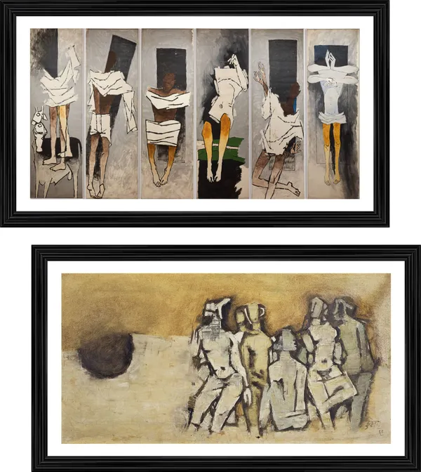 Mahatma's_Story*_&_*The_Community*-_India_Series_Paintings_by_M.F._Husain,_Set_of_2,_Framed,_Wall_Decor,_Multicolor