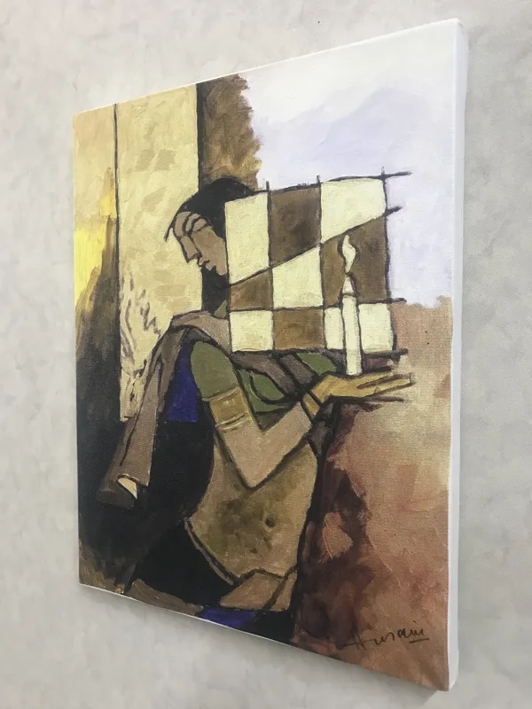 Jhoola*_&_*Lady_with_a_Candle*-Set_of_2_Paintings_by_M.F._Husain,_Framed_Canvas,_Wall_Decor,_Multicolor