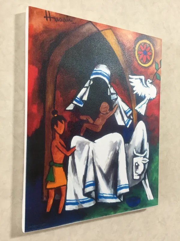 Mother_Teresa-_'A_Religion_of_Sympathy'*_(1996)-Set_of_2_Paintings_by_M.F._Husain,_Framed_Canvas,_Wall_Decor,_Multicolor
