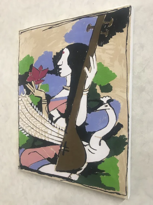Saraswati_and_Lakshmi-_Set_of_2,_Paintings_by_M.F._Husain,_Framed_Canvas,_Wall_Decor,_Multicolor