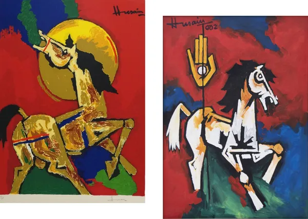 The_Horse*_(2002)-Set_of_2_Paintings_by_M.F._Husain,_Framed_Canvas,_Wall_Decor,_Multicolor