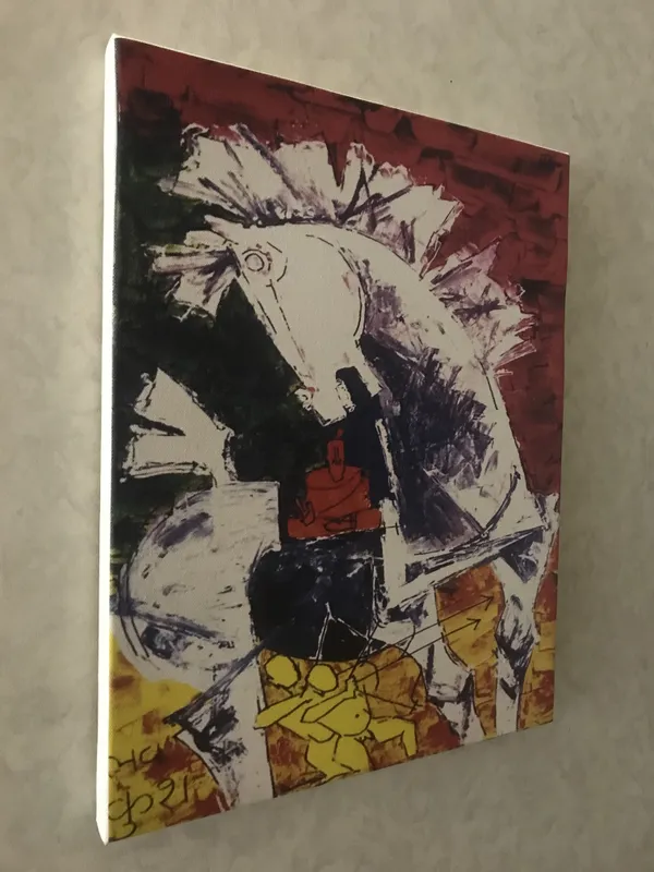 A_Queen's_Horse*_&_*Luv,_Kush_and_the_Horse*-Set_of_2_Paintings_by_M.F._Husain,_Framed_Canvas,_Wall_Decor,_Multicolor