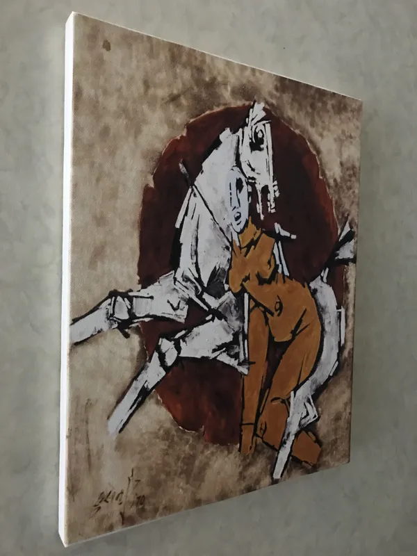 A_Queen's_Horse*_&_*Luv,_Kush_and_the_Horse*-Set_of_2_Paintings_by_M.F._Husain,_Framed_Canvas,_Wall_Decor,_Multicolor