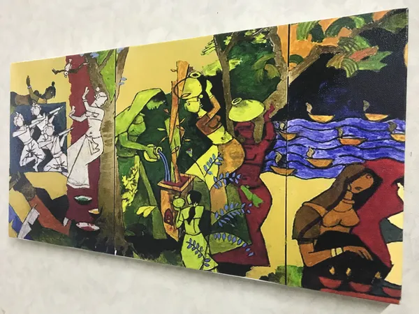 Culture*_&_*Festivals*-_India_Series_Paintings_by_M.F._Husain,_Set_of_2,_Framed_Canvas,_Wall_Decor,_Multicolor