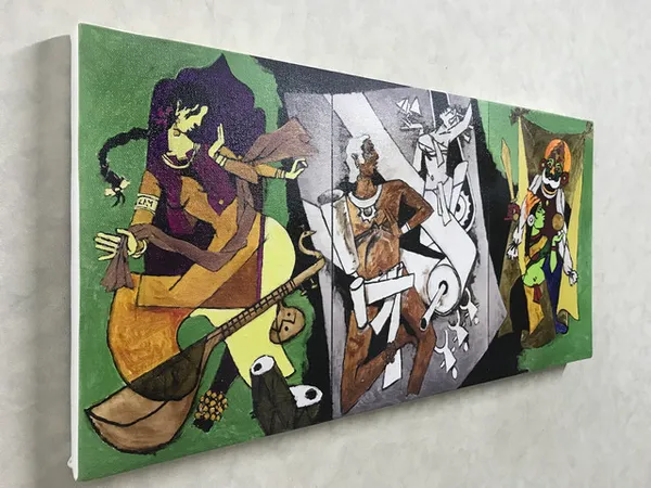 Culture*_&_*Festivals*-_India_Series_Paintings_by_M.F._Husain,_Set_of_2,_Framed_Canvas,_Wall_Decor,_Multicolor