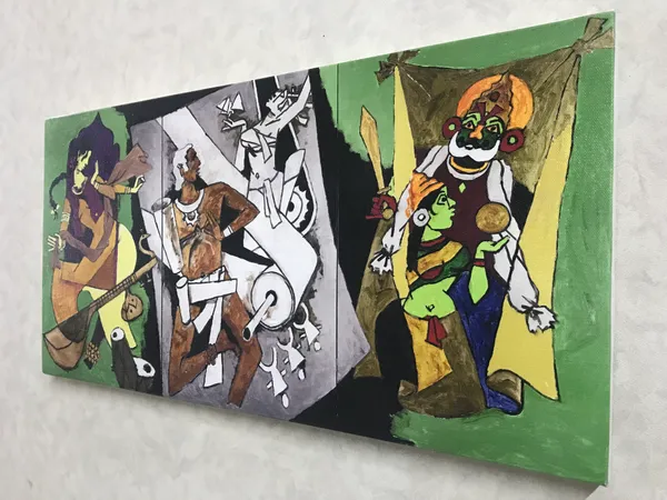 Culture*_&_*Festivals*-_India_Series_Paintings_by_M.F._Husain,_Set_of_2,_Framed_Canvas,_Wall_Decor,_Multicolor