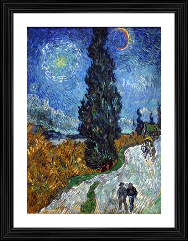 Road_with_Cypress_and_Star,_1890,_A_Painting_by_Van_Gogh,_Framed,_Wall_Decor,_Multicolor