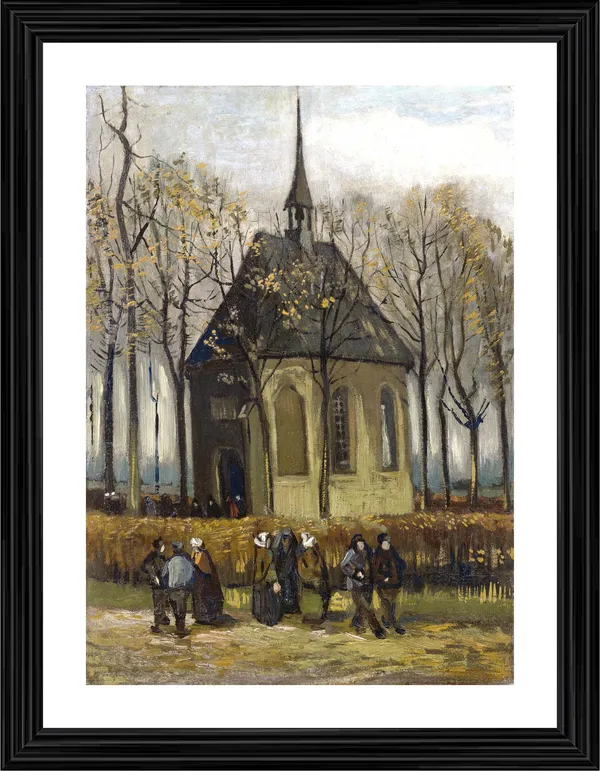Congregation_Leaving_the_Reformed_Church_1884,_A_Painting_by_Van_Gogh,_Framed,_Wall_Decor,_Multicolor